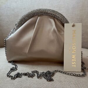 Evening Bag Madison West Metallic Clutch with Chain